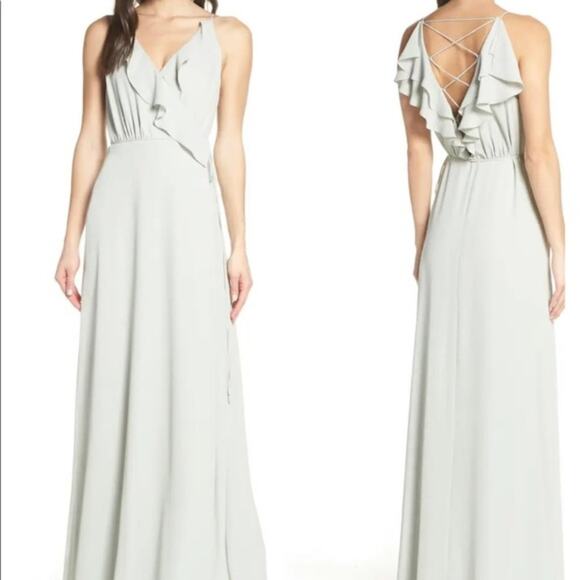 Wayf Wrap Formal Bridesmaid dress Sage green Ruffle V-Neck Size Medium - Picture 1 of 9